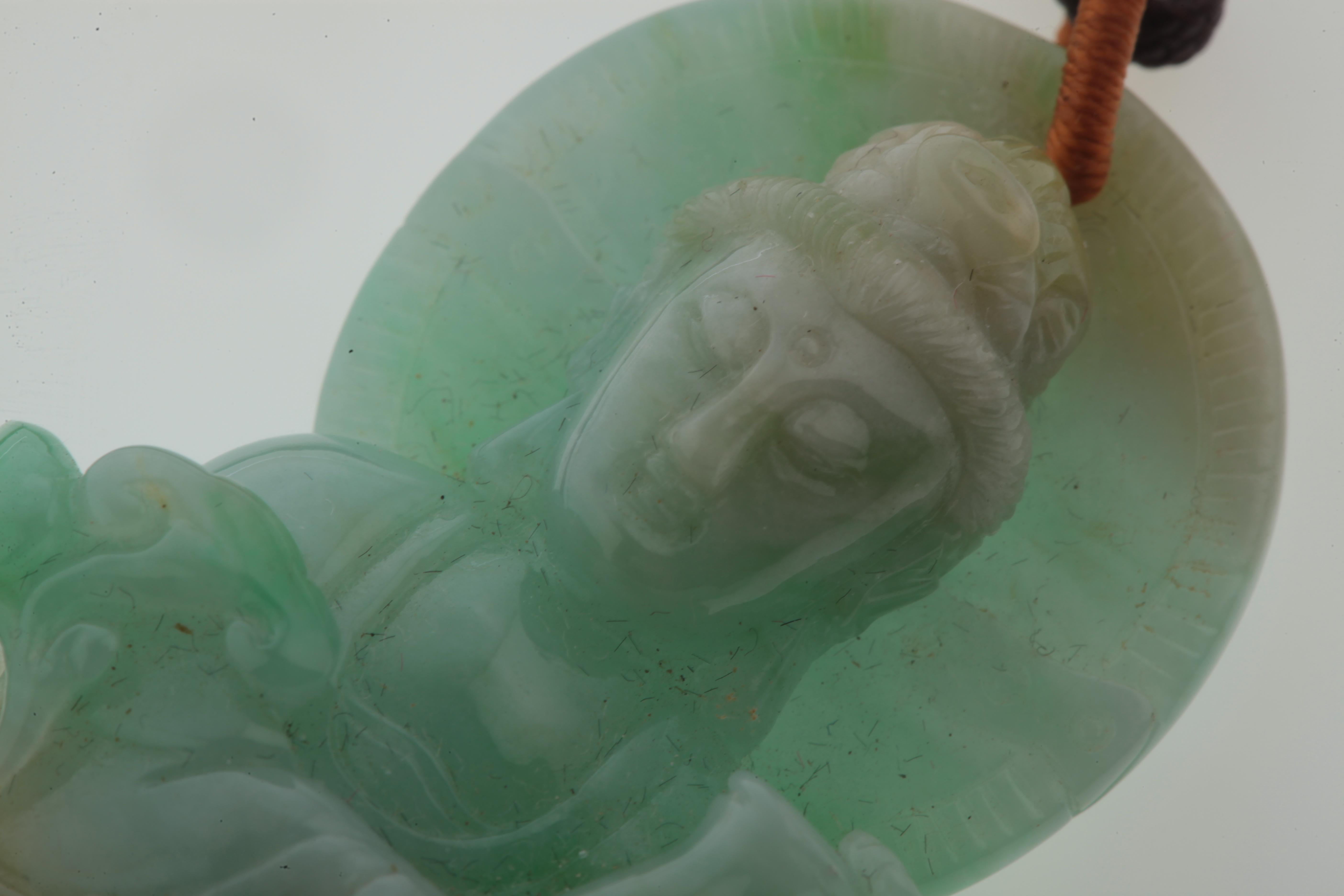 20th Century Carved Jade Pendant Natural Jadeite Jade Buddhist Statue Asian Art Female Buddha