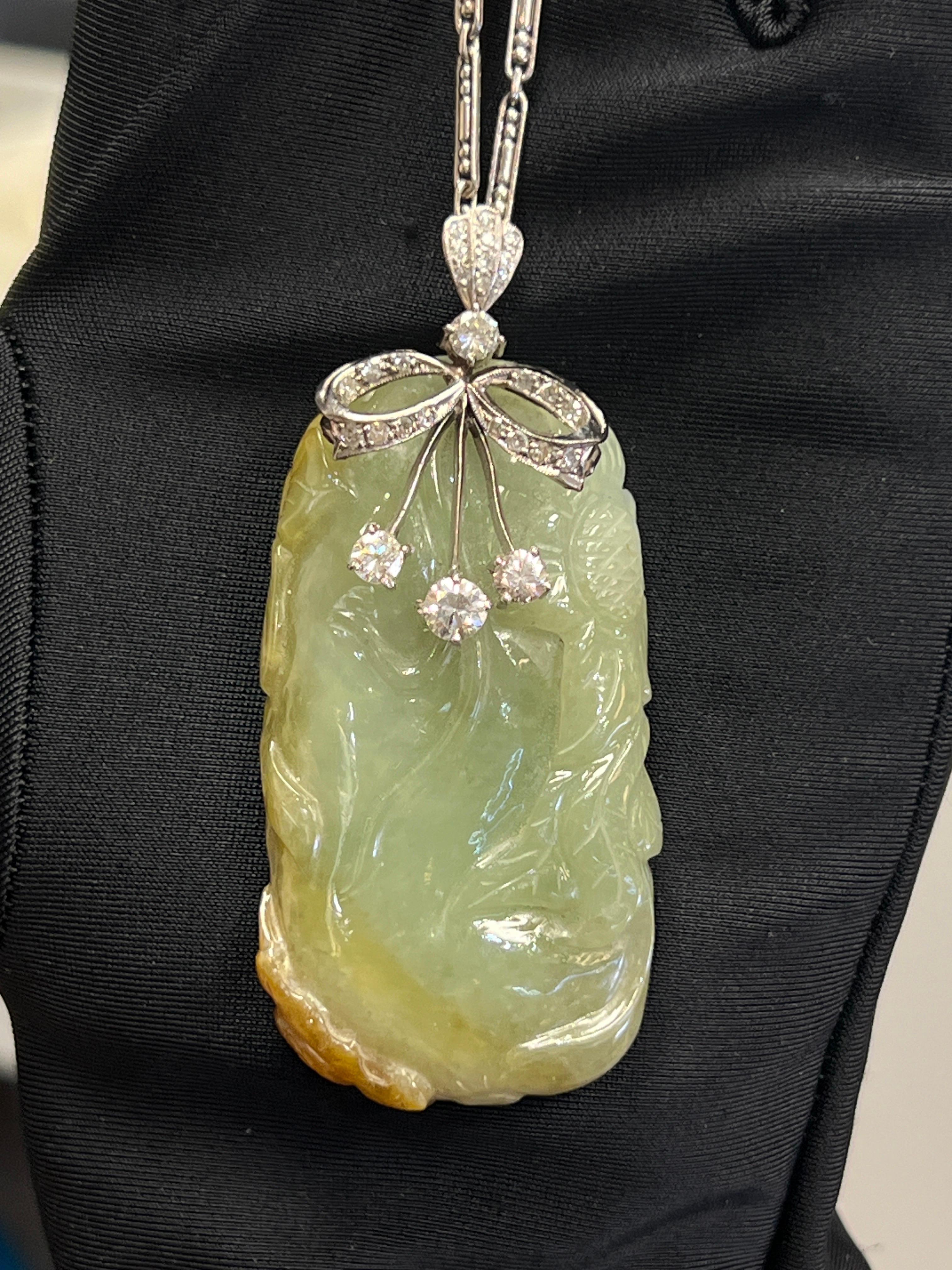 Mixed Cut Carved Jade Pendant Necklace For Sale