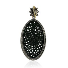 Carved Jade Pendant with Pave Diamonds Made in 18k Gold & Silver