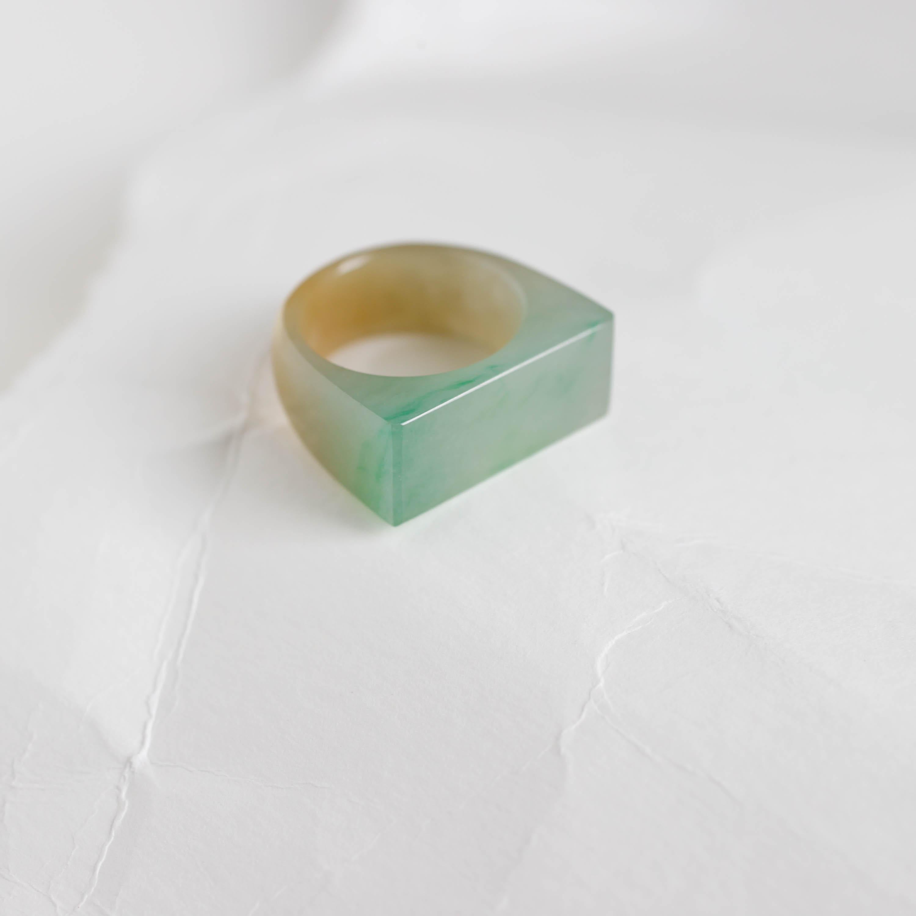 Carved Jade Ring Bi-Color Highly Translucent Certified Untreated For Sale 2