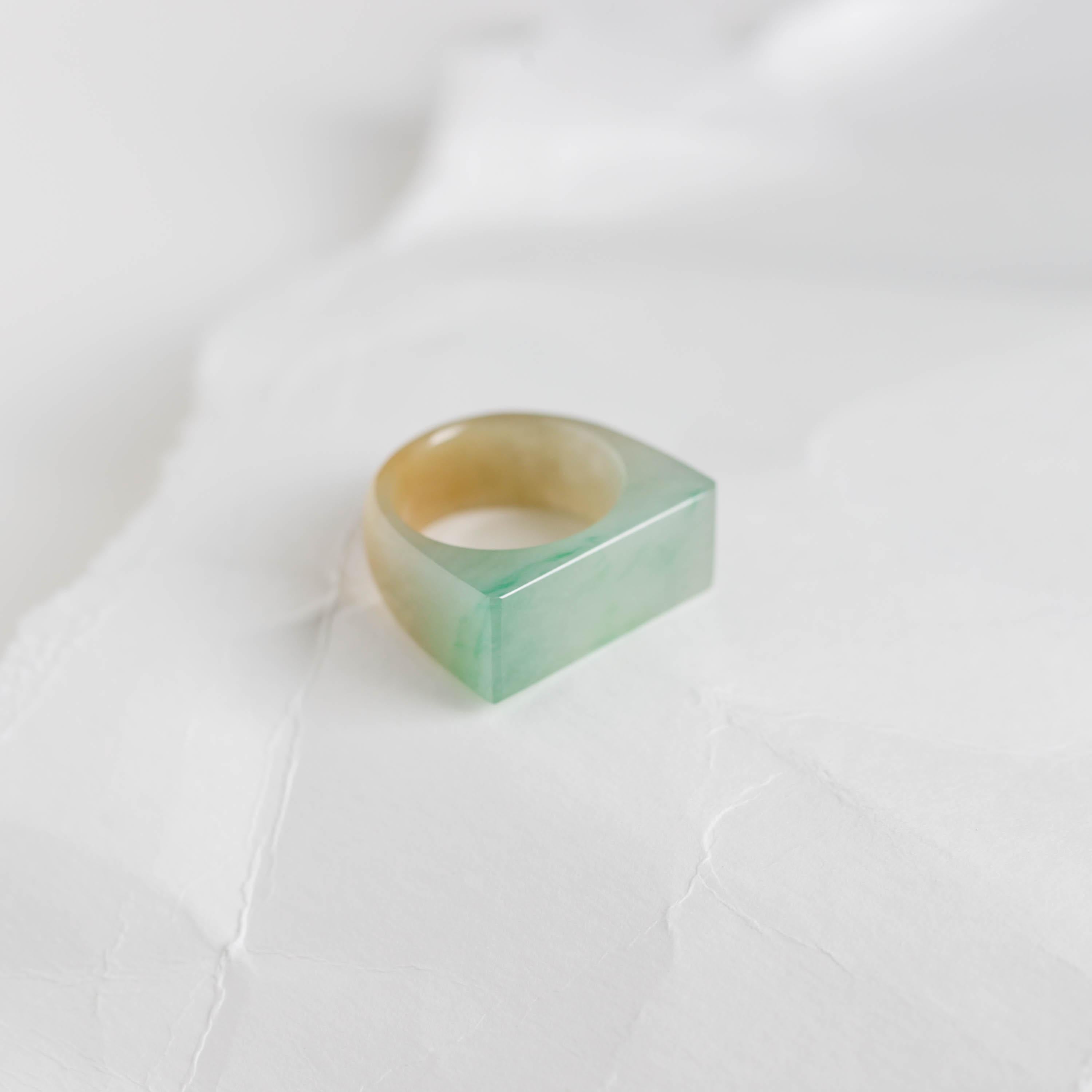 Modern Carved Jade Ring Bi-Color Highly Translucent Certified Untreated For Sale