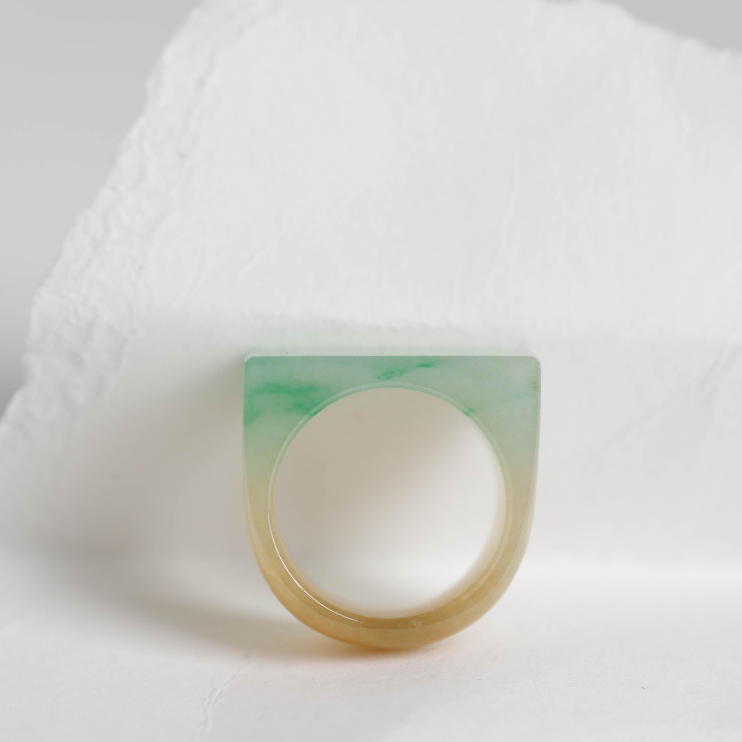 Carved Jade Ring Bi-Color Highly Translucent Certified Untreated For Sale 1
