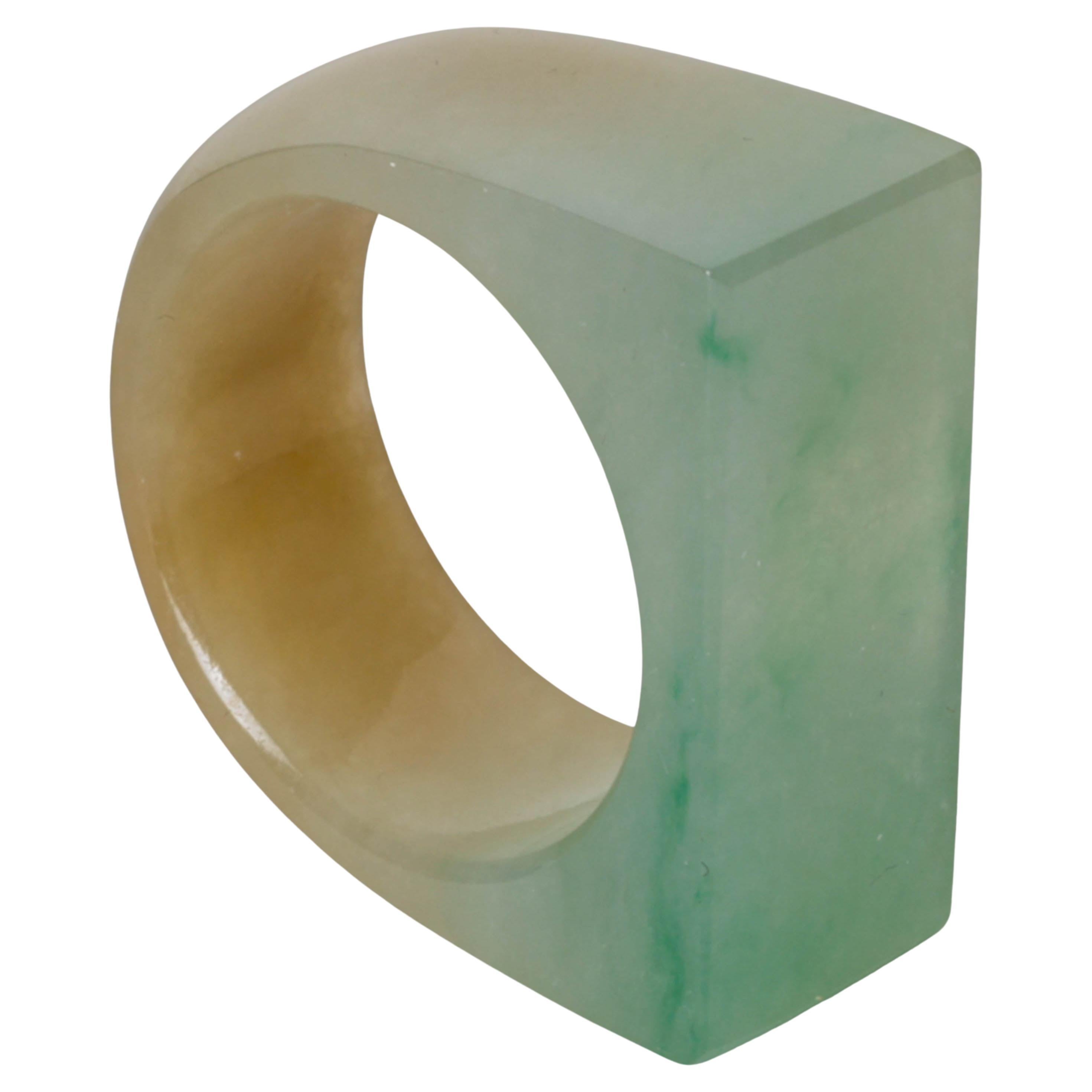 Carved Jade Ring Bi-Color Highly Translucent Certified Untreated