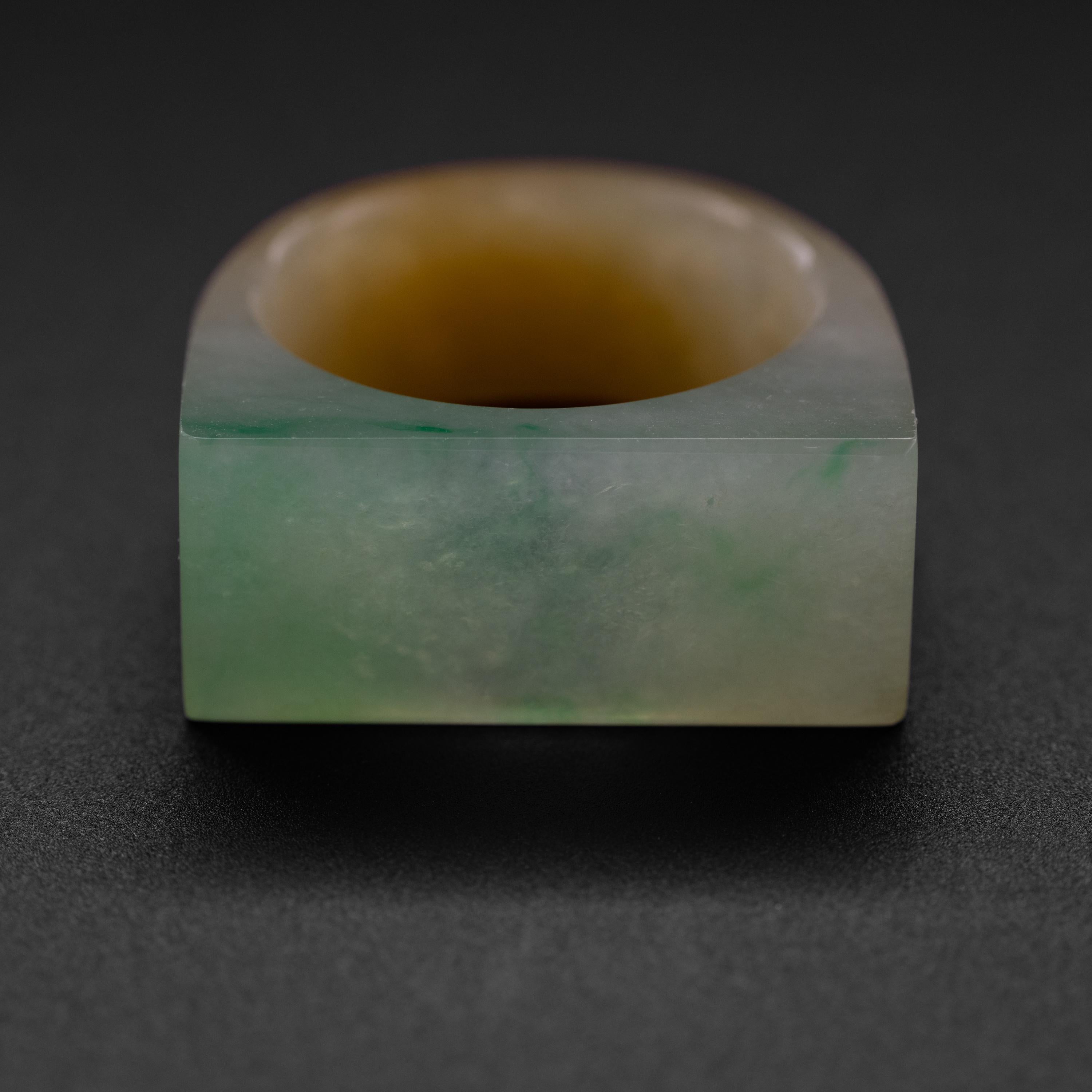 Modern Carved Jade Ring Bi-Color Highly Translucent Certified Untreatedf