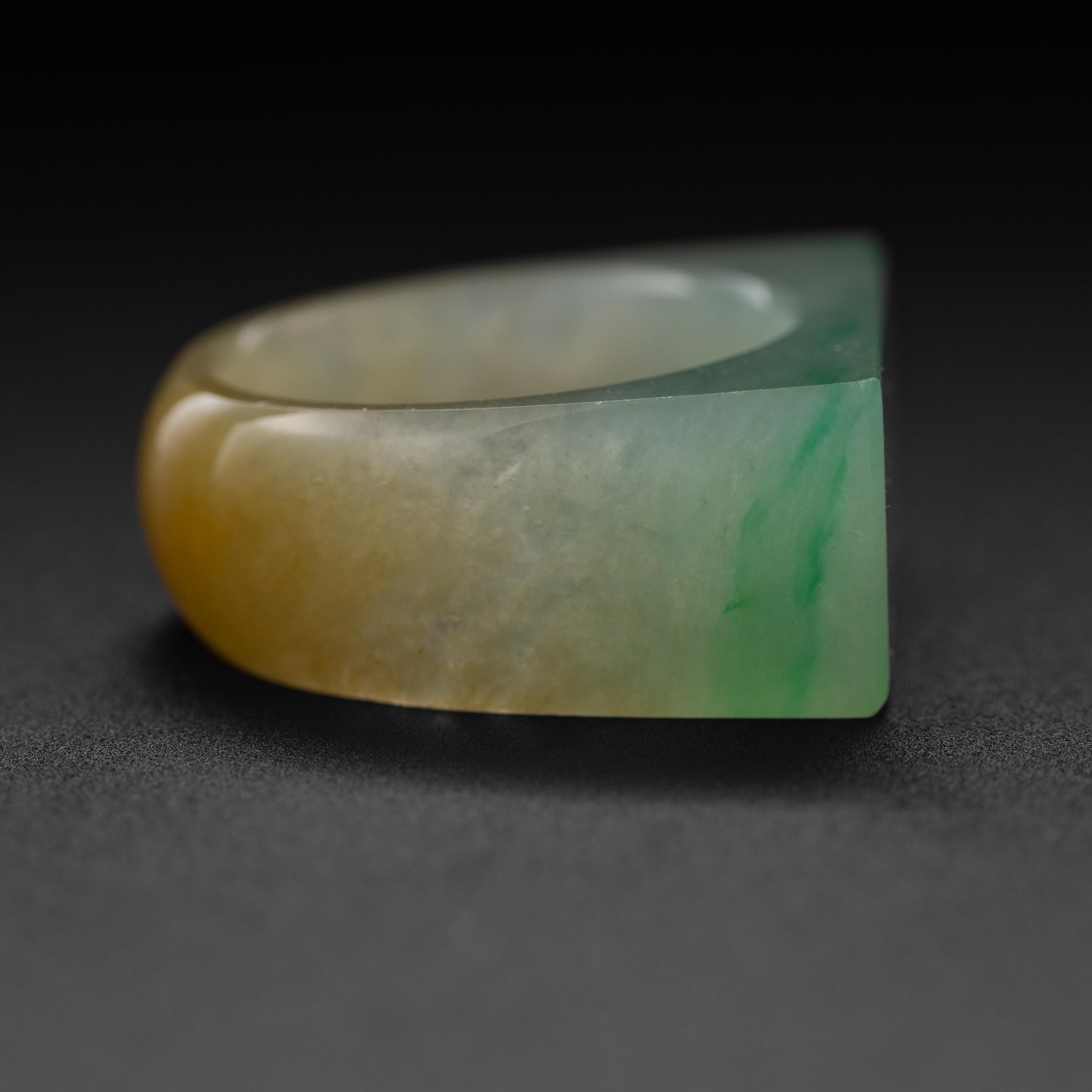 Women's or Men's Carved Jade Ring Bi-Color Highly Translucent Certified Untreatedf