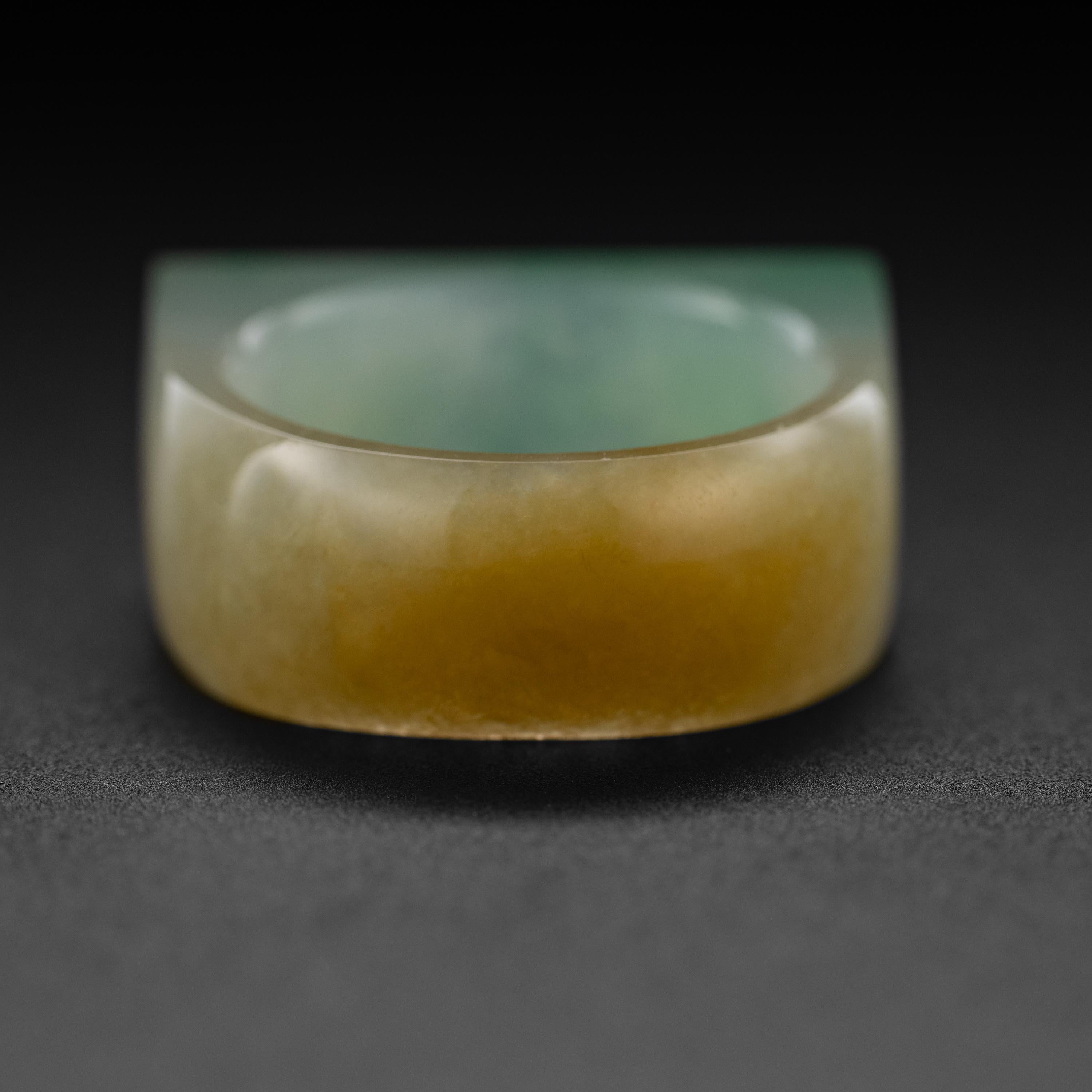Carved Jade Ring Bi-Color Highly Translucent Certified Untreatedf 1