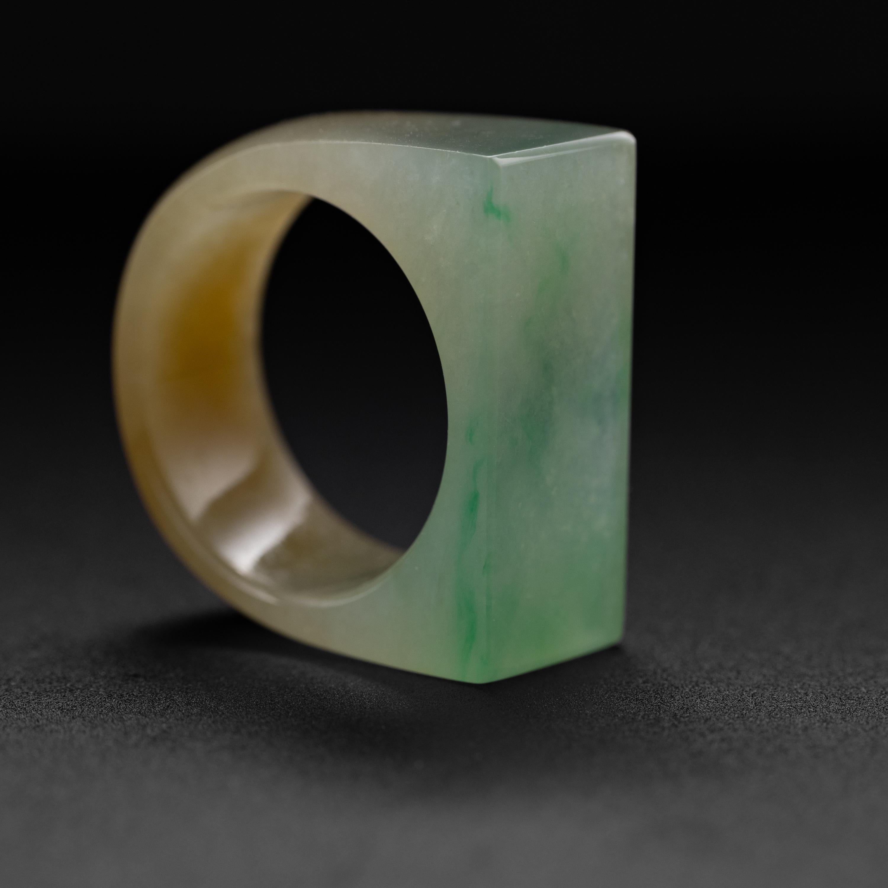 Carved Jade Ring Bi-Color Highly Translucent Certified Untreatedf 2