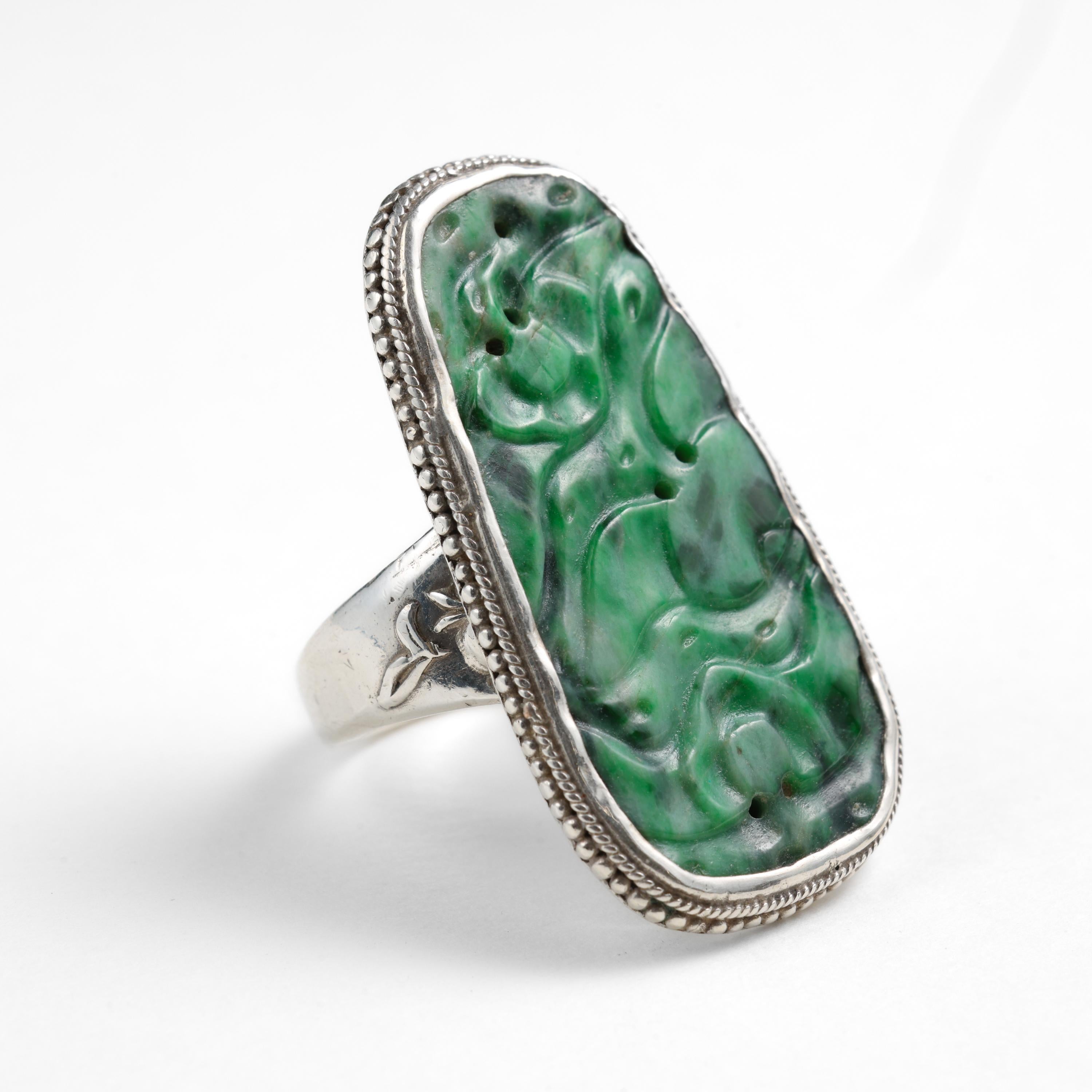 Arts and Crafts Carved Jade Ring from Arts & Crafts Period