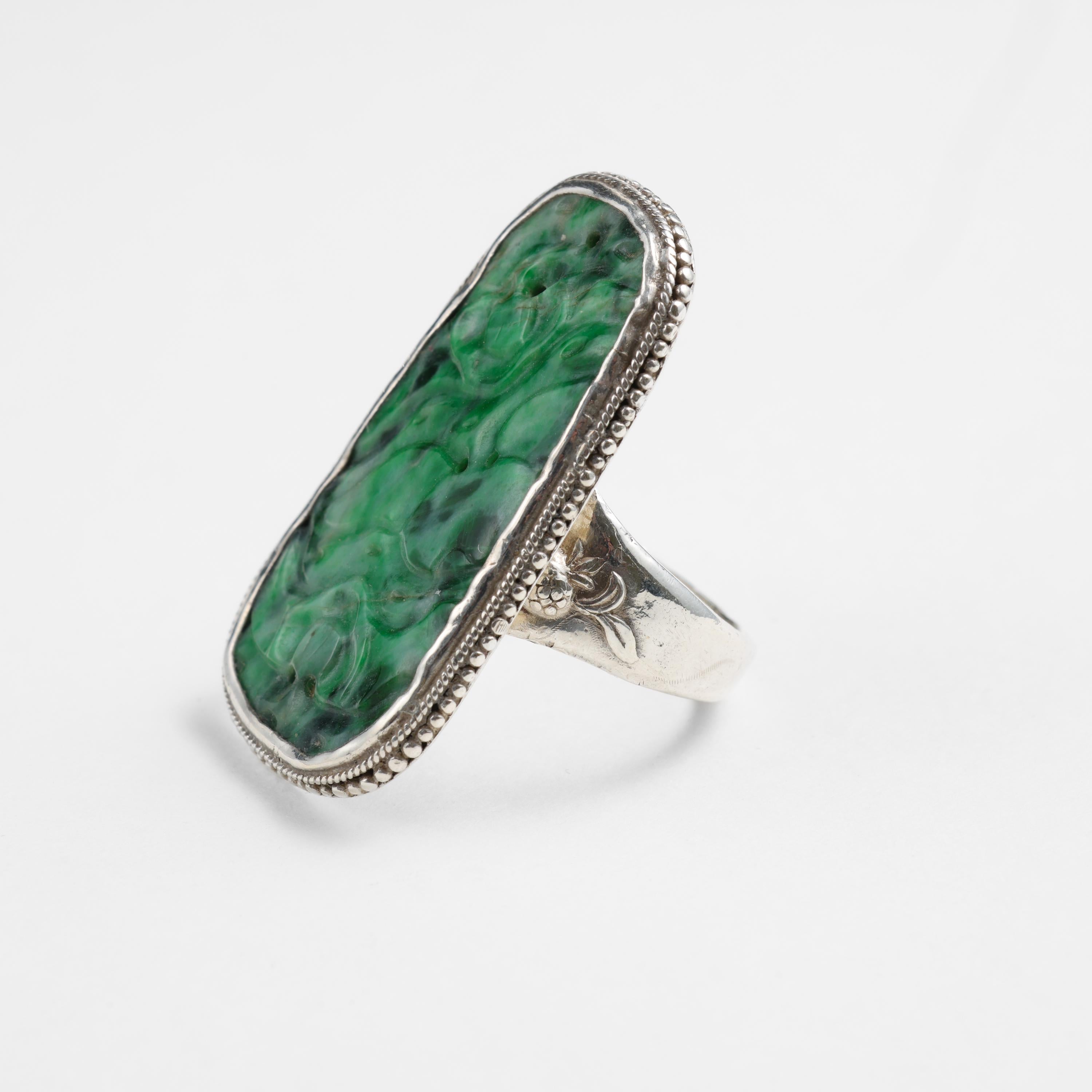 Uncut Carved Jade Ring from Arts & Crafts Period