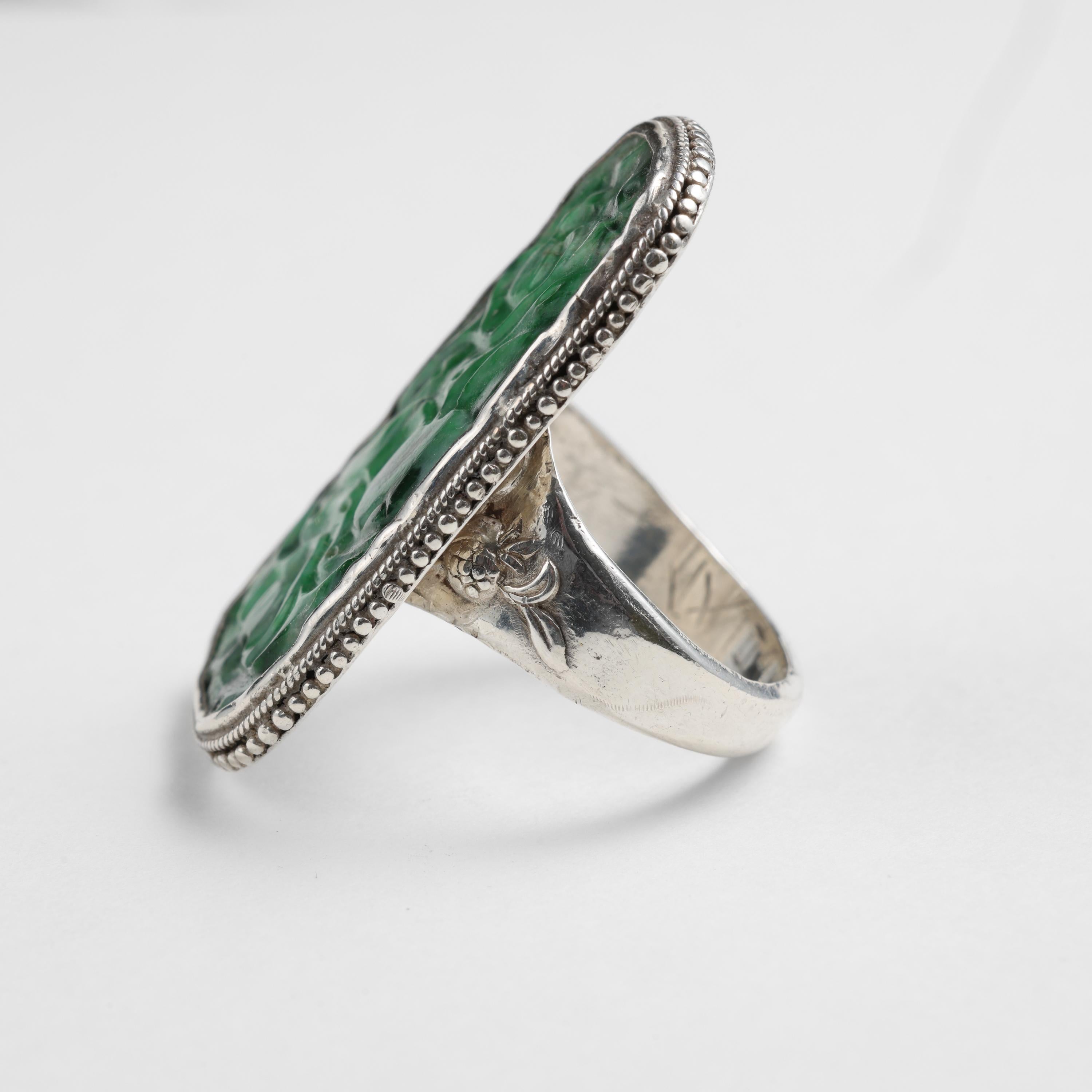 Carved Jade Ring from Arts & Crafts Period In Good Condition In Southbury, CT