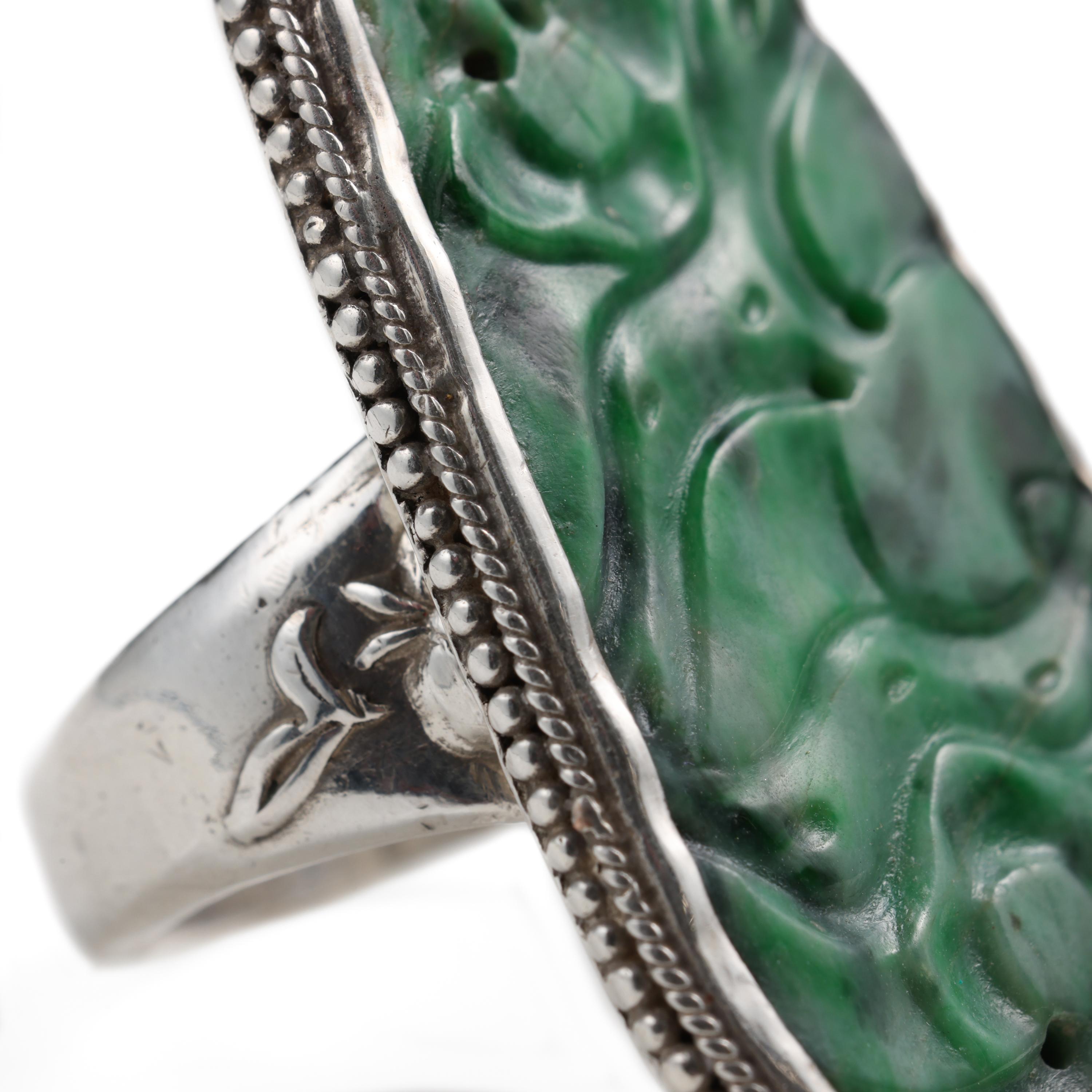 Women's or Men's Carved Jade Ring from Arts & Crafts Period