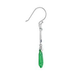 Carved Jade Sapphire Diamond Dangle White Gold Earrings