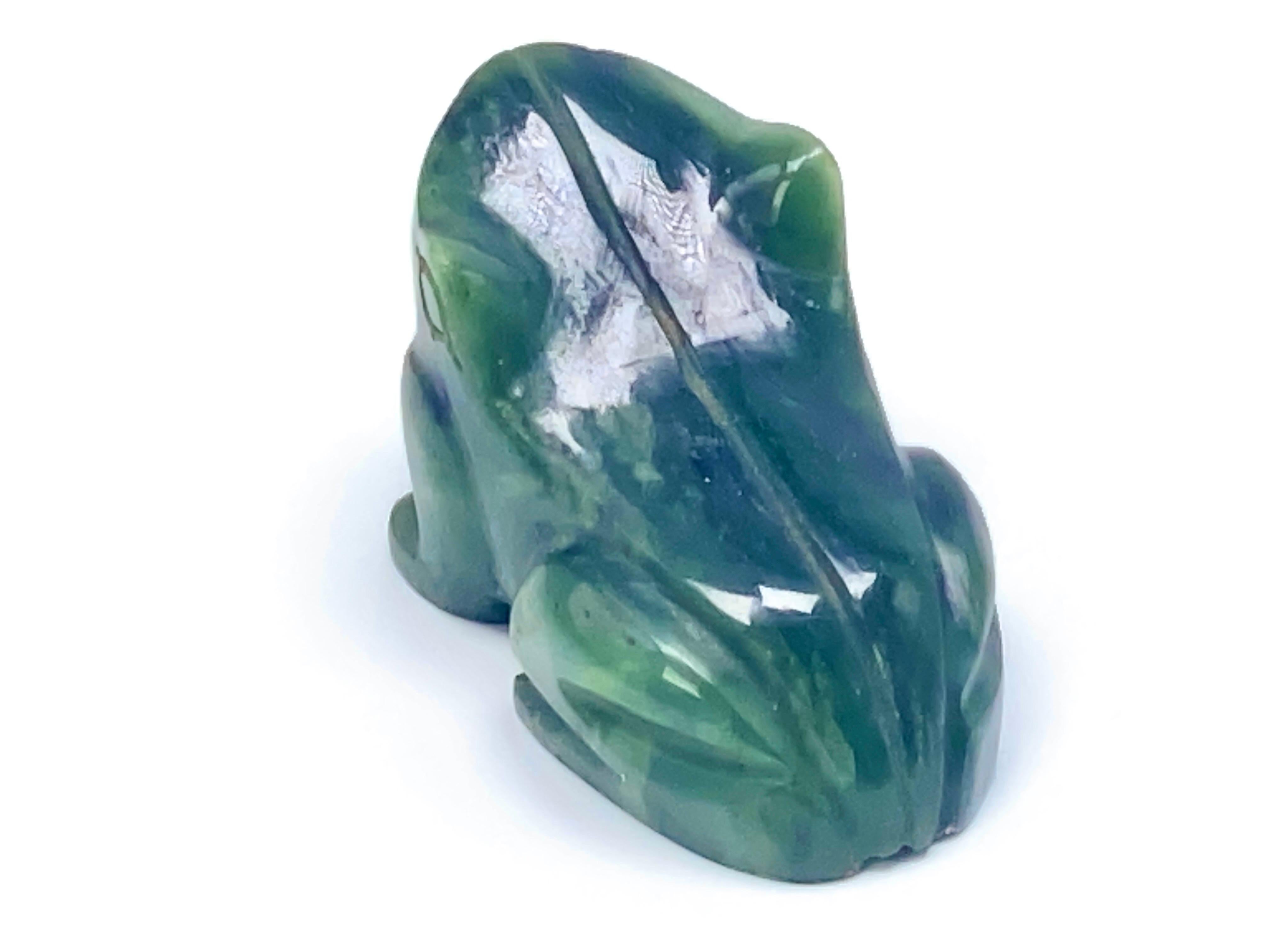 Chinese Carved Jade Sculpture of a Frog, in Spinach Color, China 20th Century
