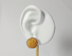 Carved Jade with Diamond Flower Earrings set in 18K Gold Settings