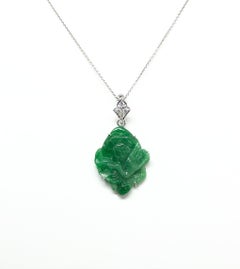 Carved Jade with Diamond Pendant Set in 18 Karat White Gold Settings