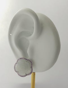 Carved Jade with Pink Sapphire Earrings set in 18K White Gold Settings