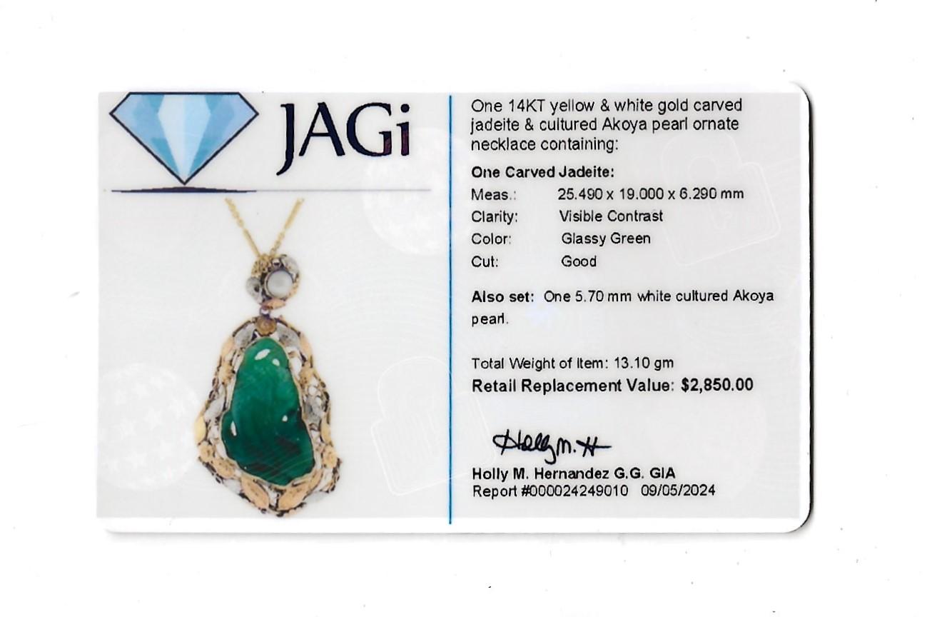 Carved Jadeite and Akoya Pearl Leaf Design 20