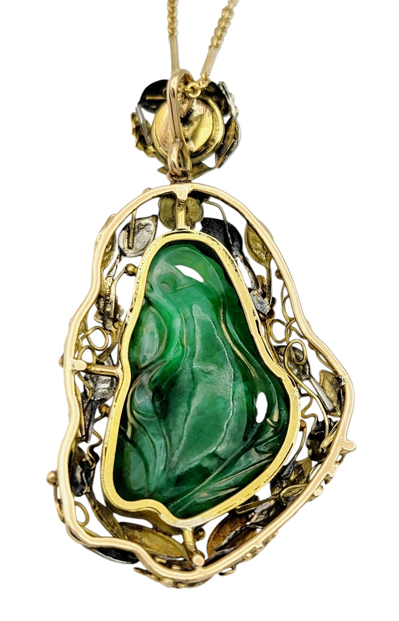 Carved Jadeite and Akoya Pearl Leaf Design 20