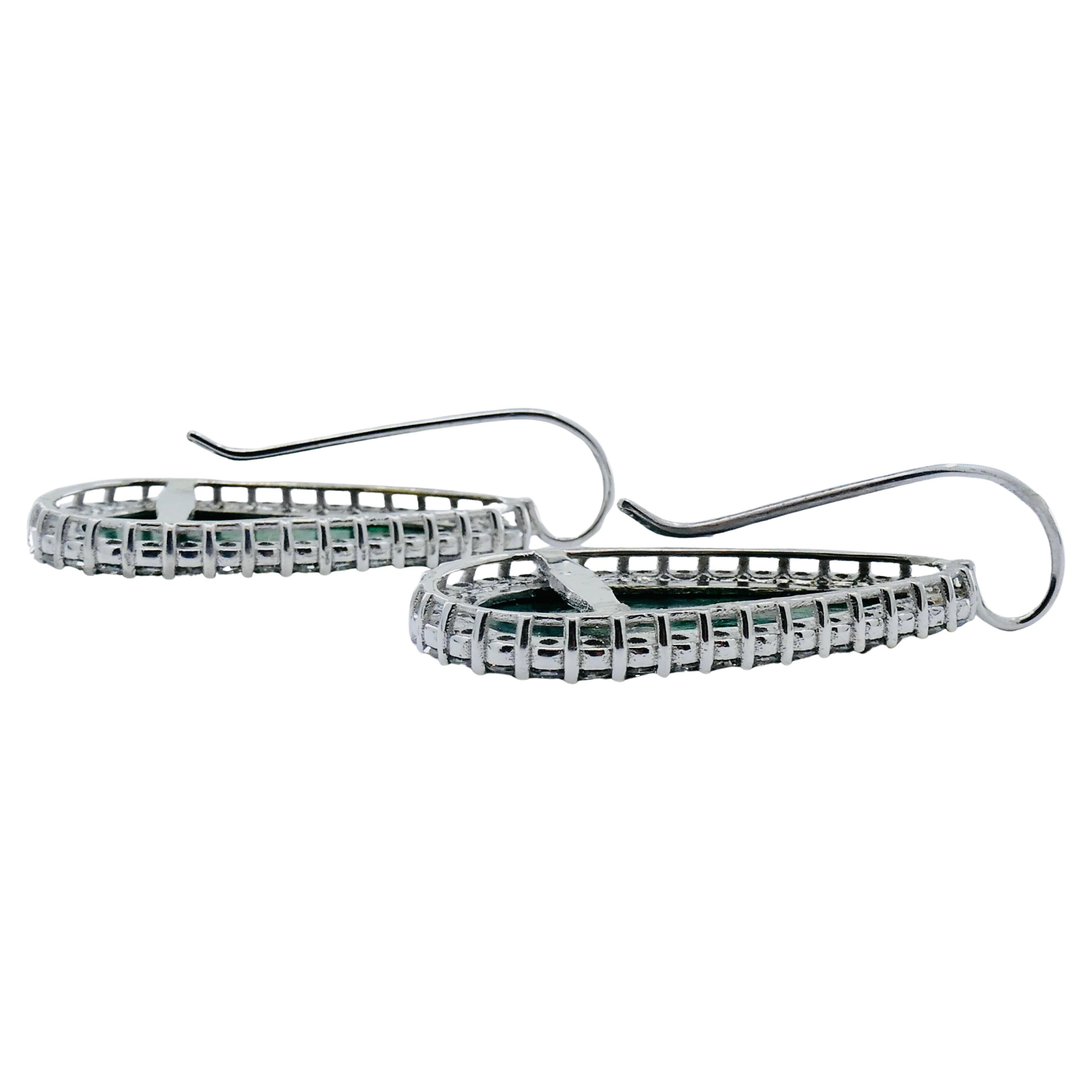 Carved Jadeite Diamond Earrings 18k White Gold For Sale 6