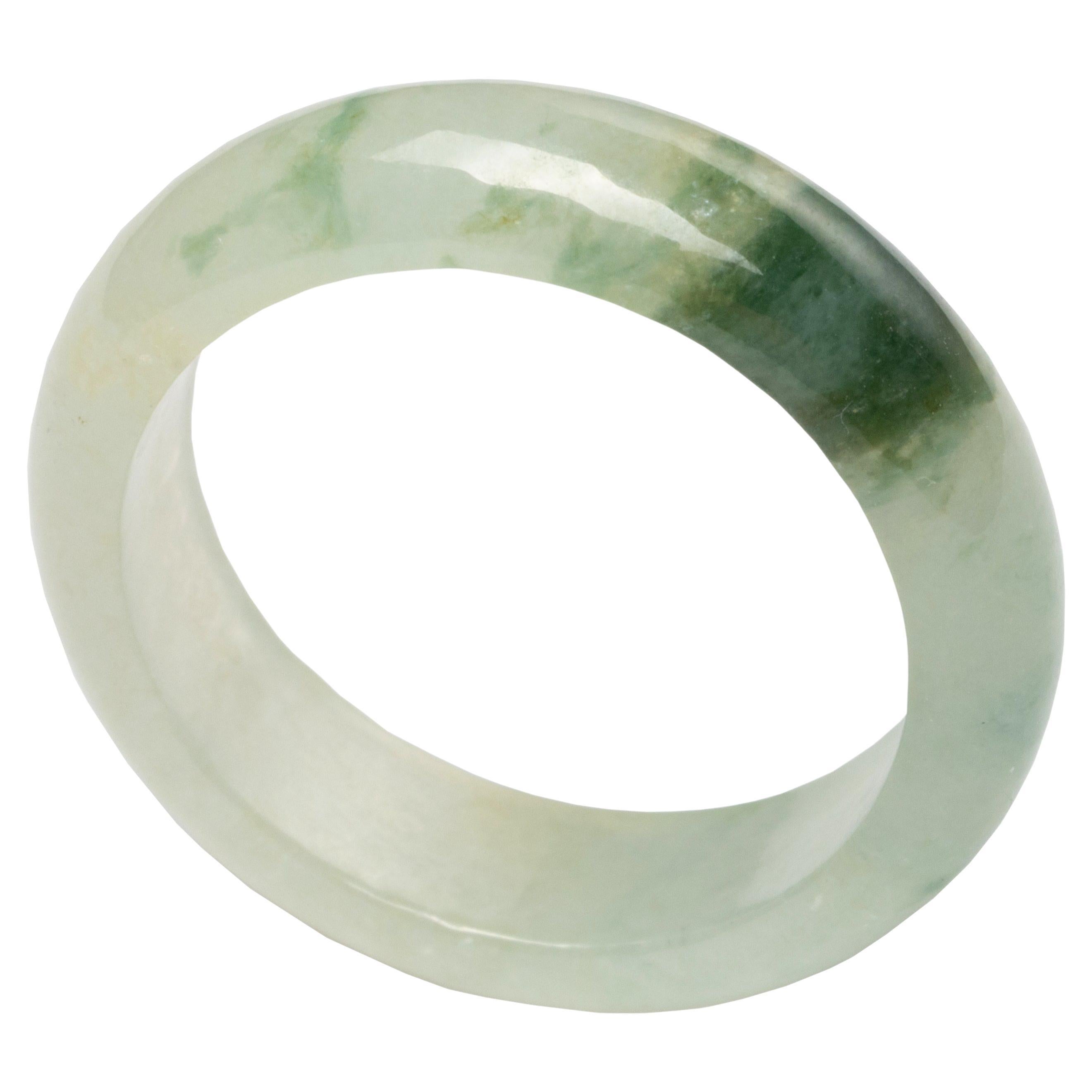 Carved Jadeite Jade Ring Near Colorless "Icy" & Green