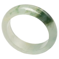 Carved Jadeite Jade Ring Near Colorless "Icy" & Green