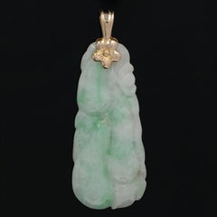 Carved Jadeite Pendant, 14k Yellow Gold Botanical Design