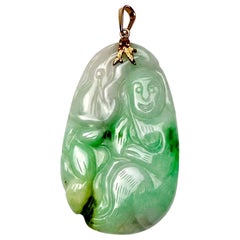 Carved Jadeite Pendant Fei Cui Type A Mottled Green GIA Report Natural Jade