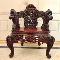 Carved Japanese Chair With  " 3 Monkeys "