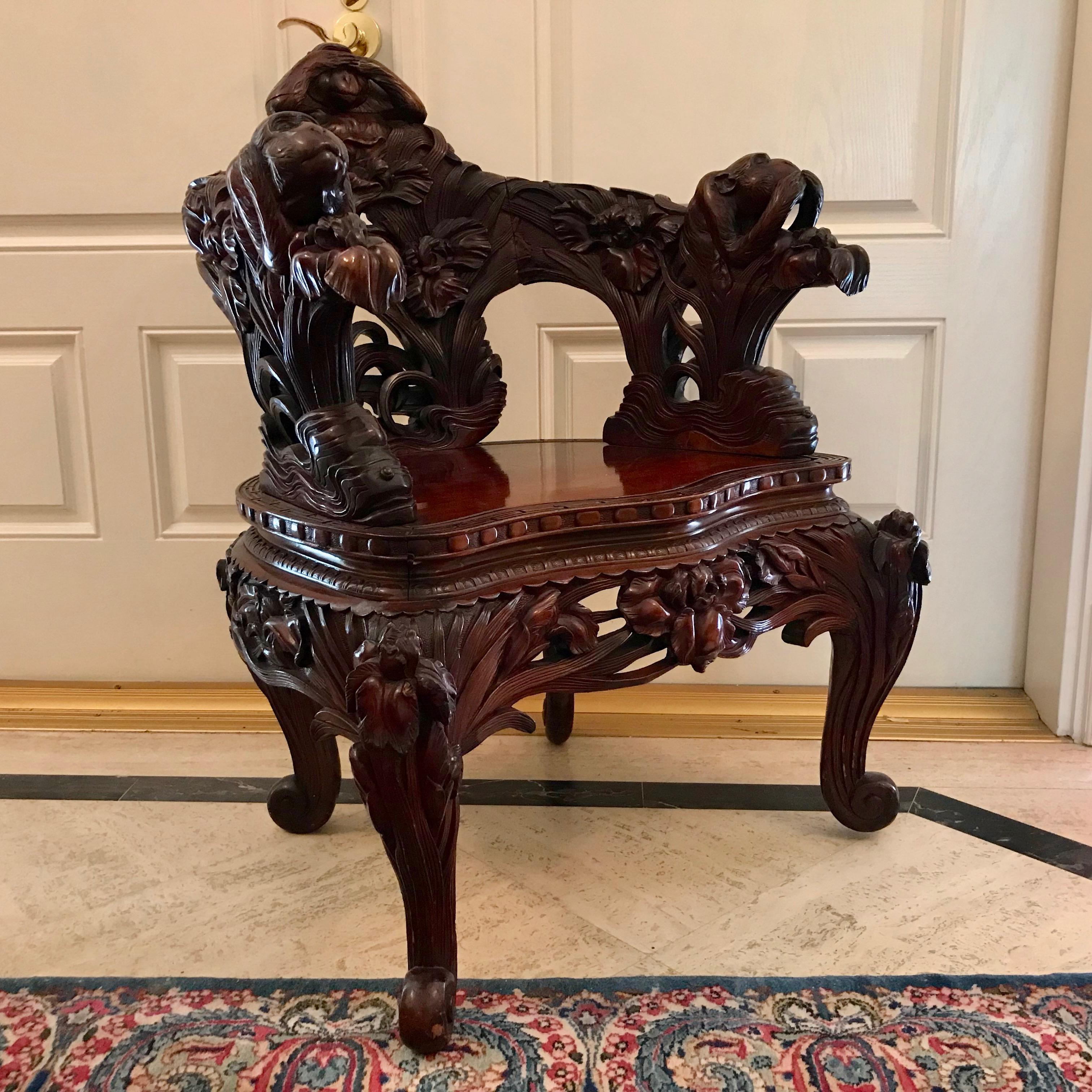 20th Century Carved Japanese Chair With  