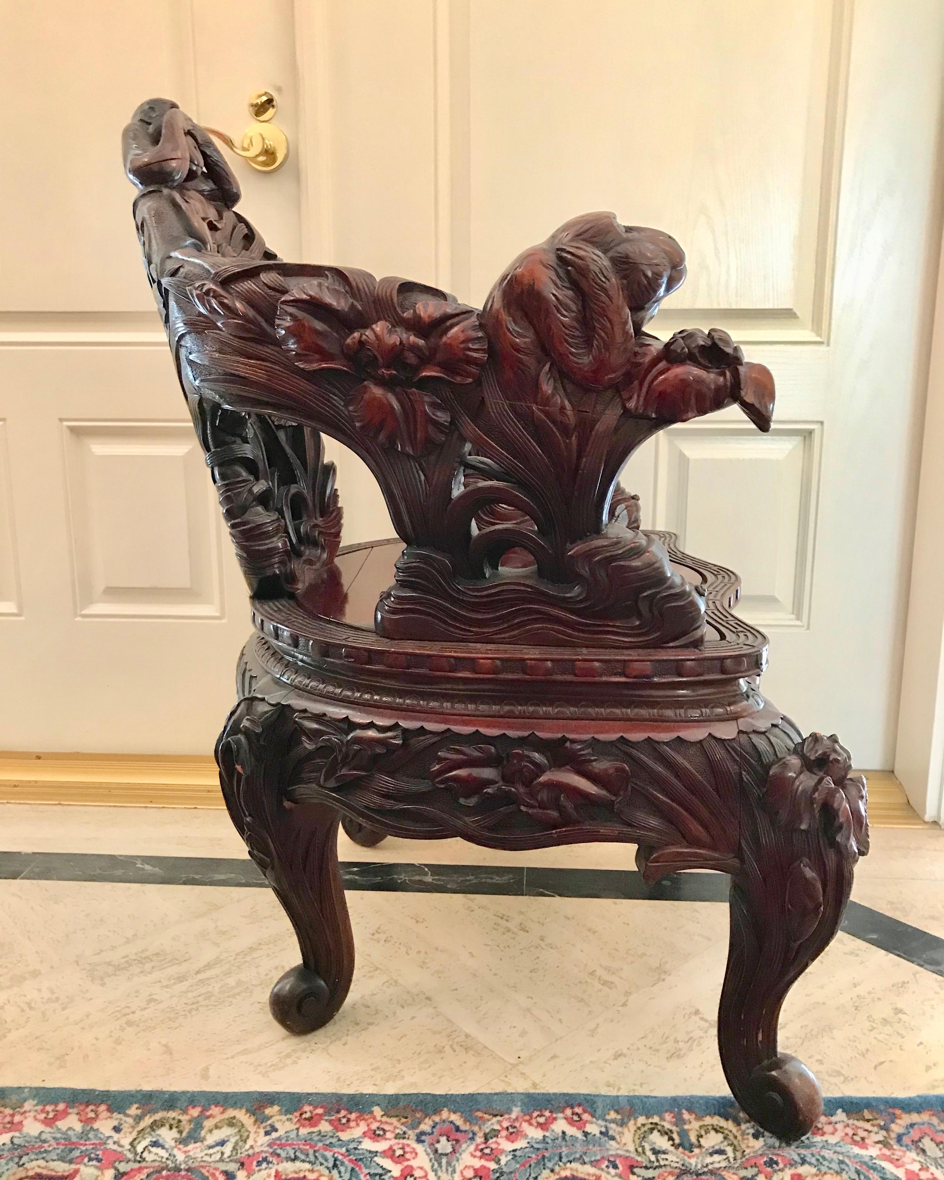 Hardwood Carved Japanese Chair With  