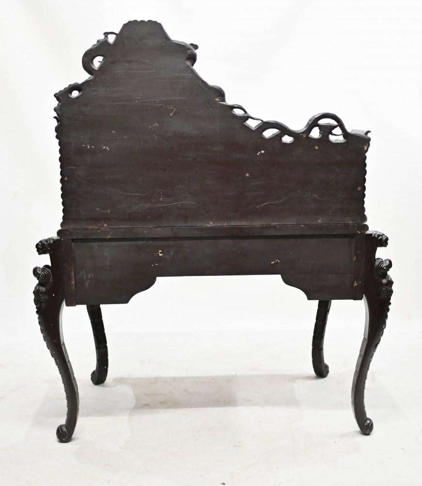 Hardwood Carved Japanese Desk and Chair Set Bureau 1880 For Sale