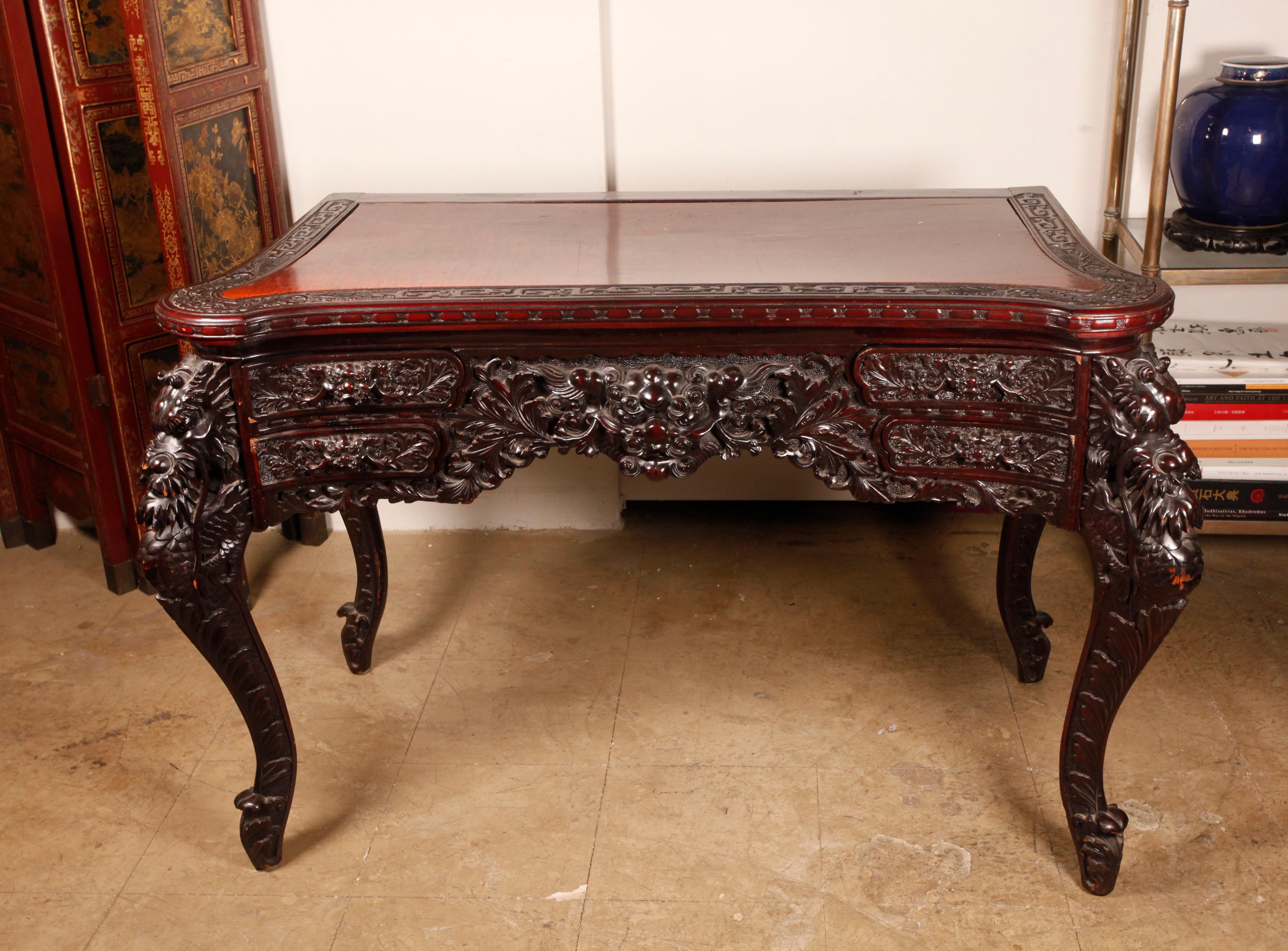 Hardwood carved Japanese hardwood table, 19th c. For Sale