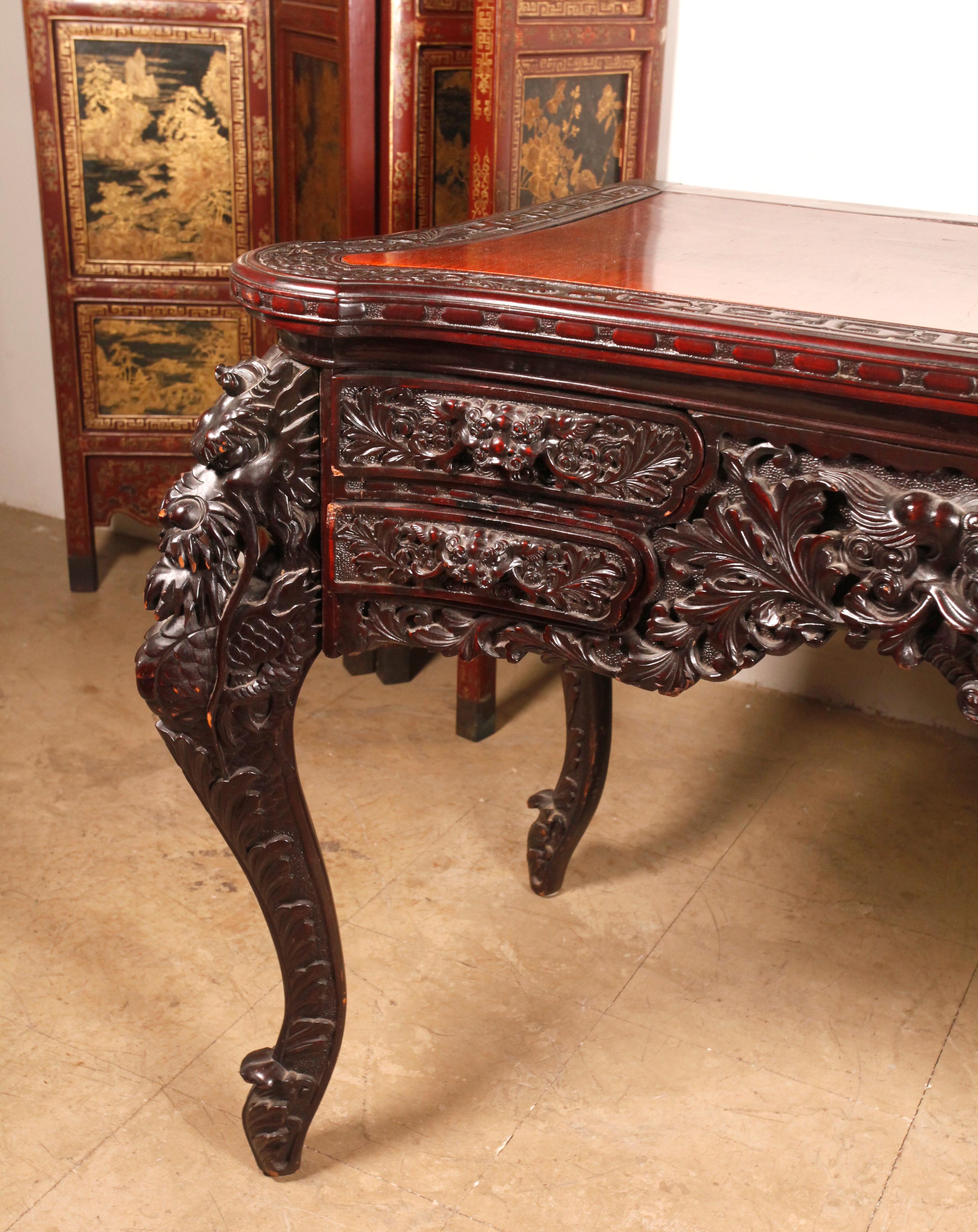 carved Japanese hardwood table, 19th c. For Sale 1