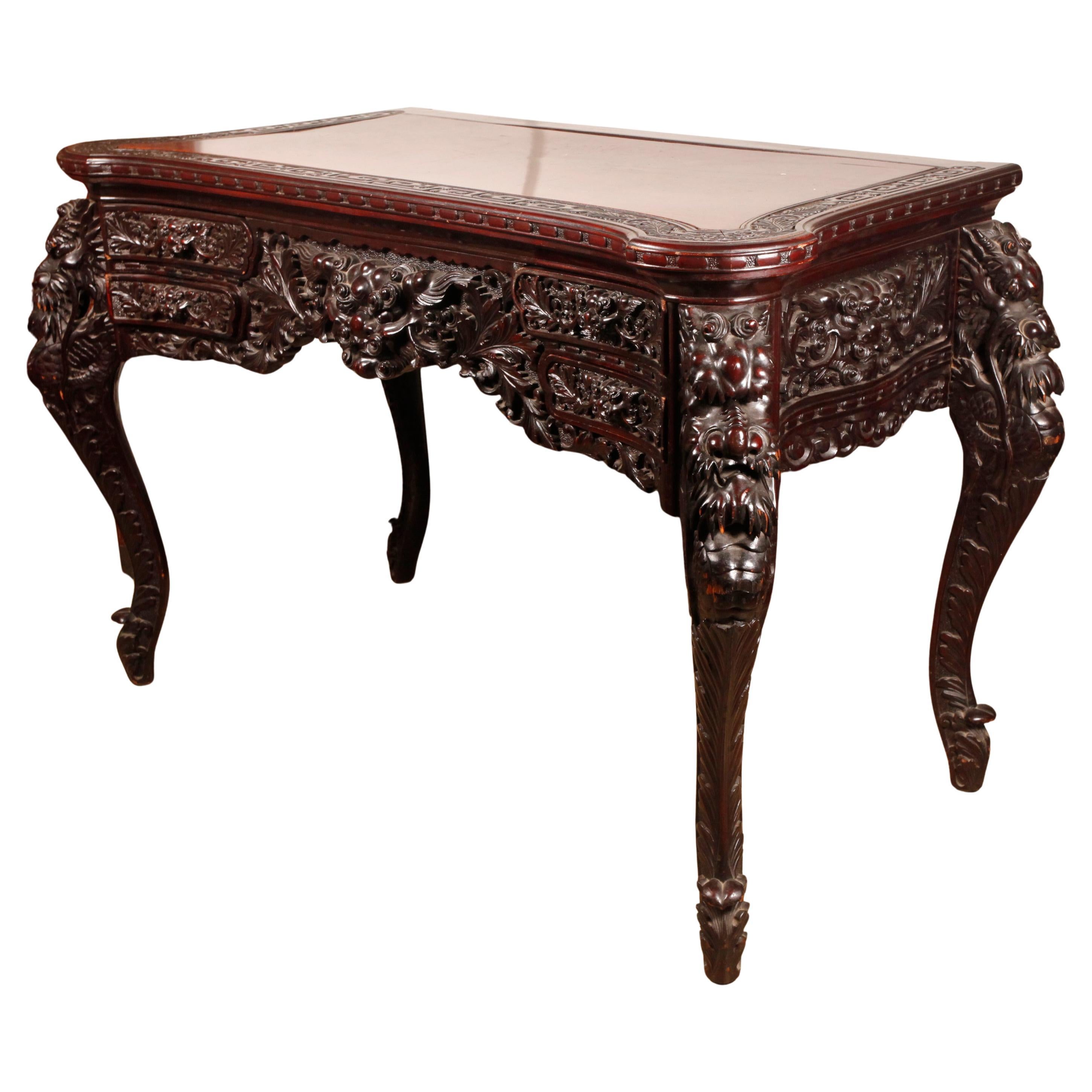 carved Japanese hardwood table, 19th c.