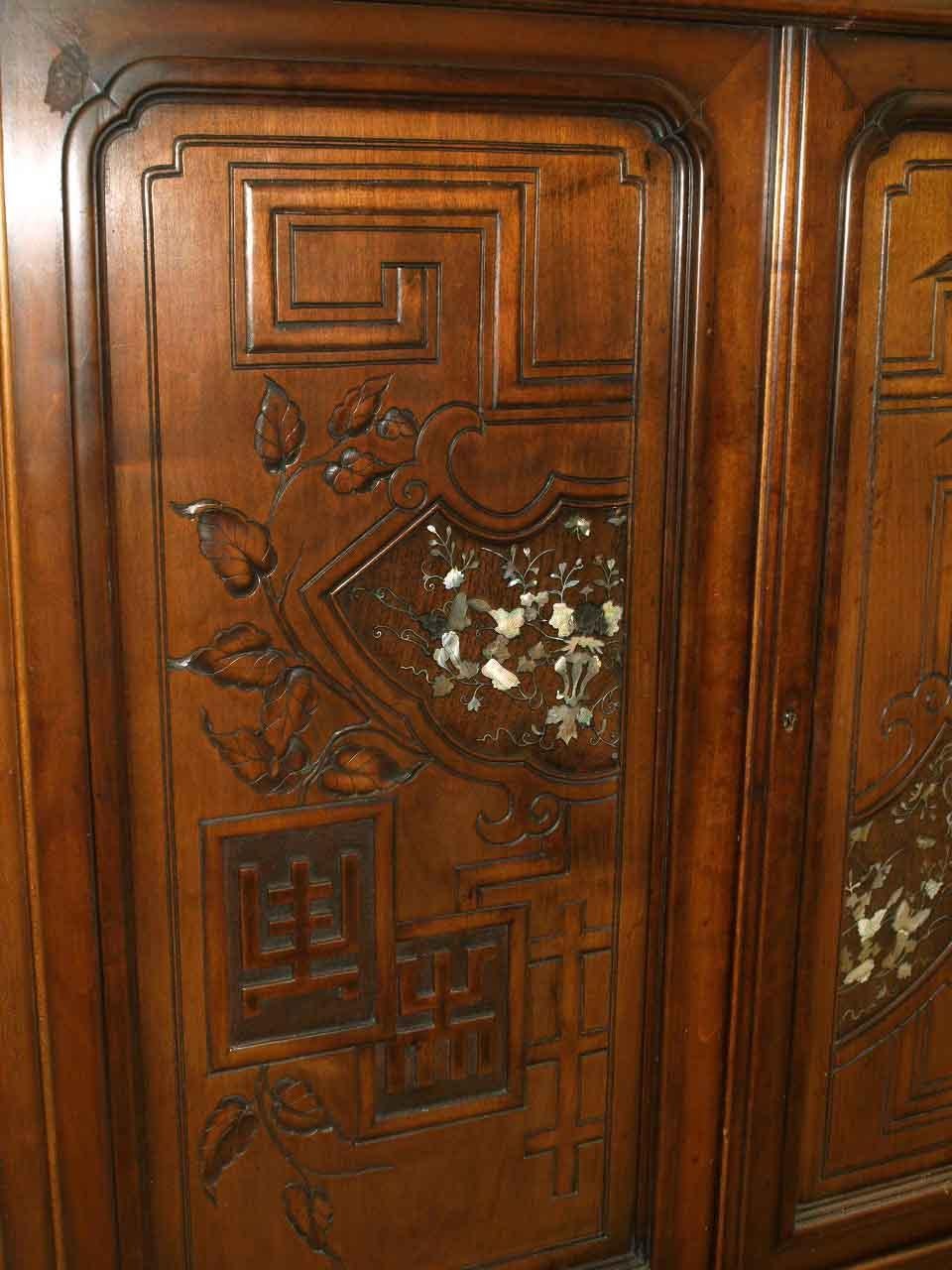 Carved Japanese Inlaid Cabinet For Sale 1