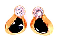 Carved Jet Black Onyx Stud Earrings 14kt Gold 12626 White Stone