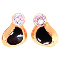 Carved Jet Black Onyx Stud Earrings 14kt Gold 12626 White Stone