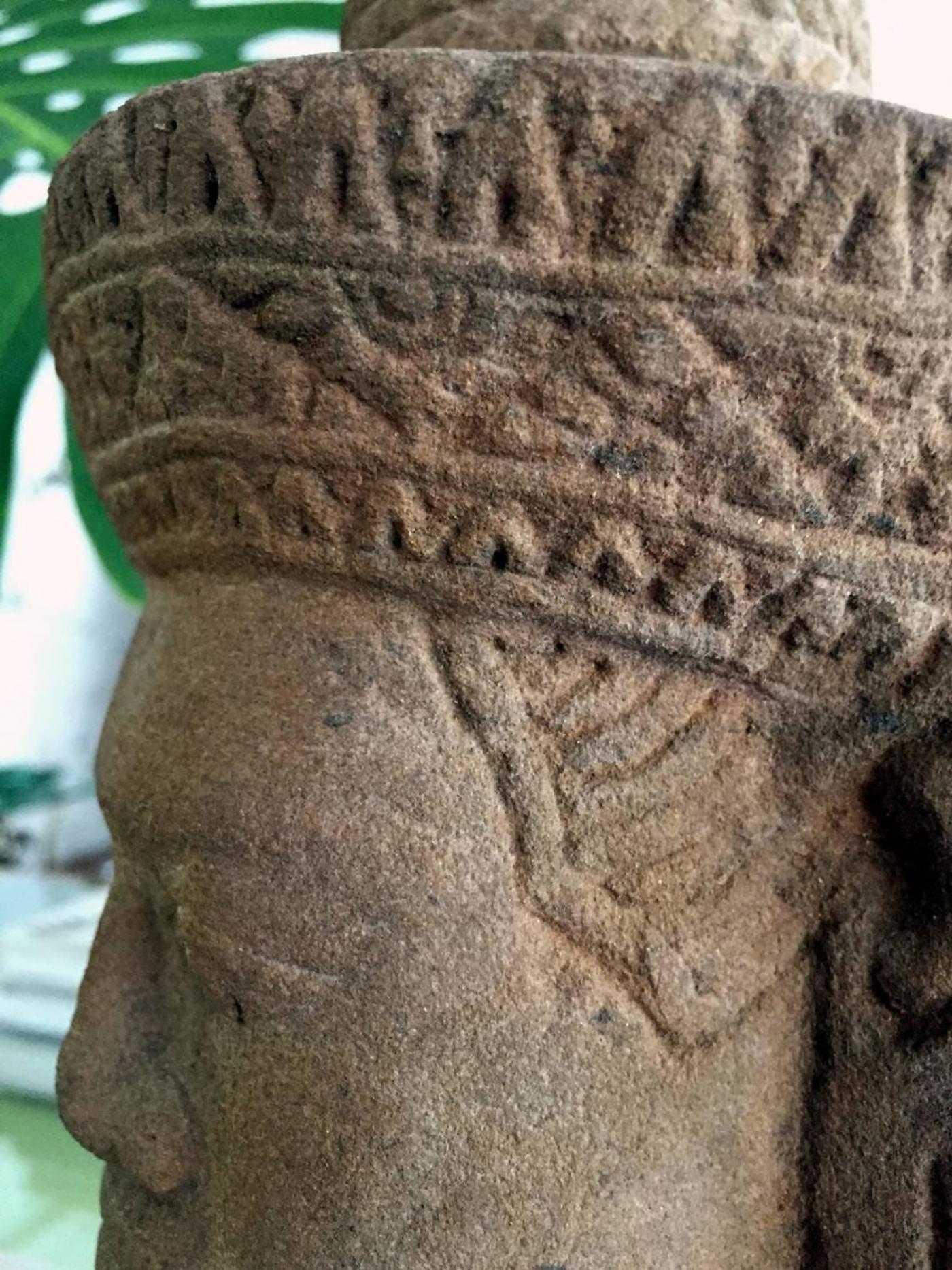 18th Century and Earlier Carved Khmer Stone Head of a Male Deity, Cambodia