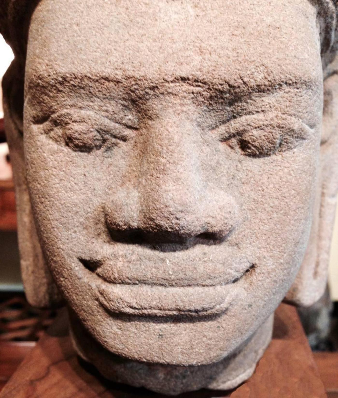 Sandstone Carved Khmer Stone Head of a Male Deity, Cambodia