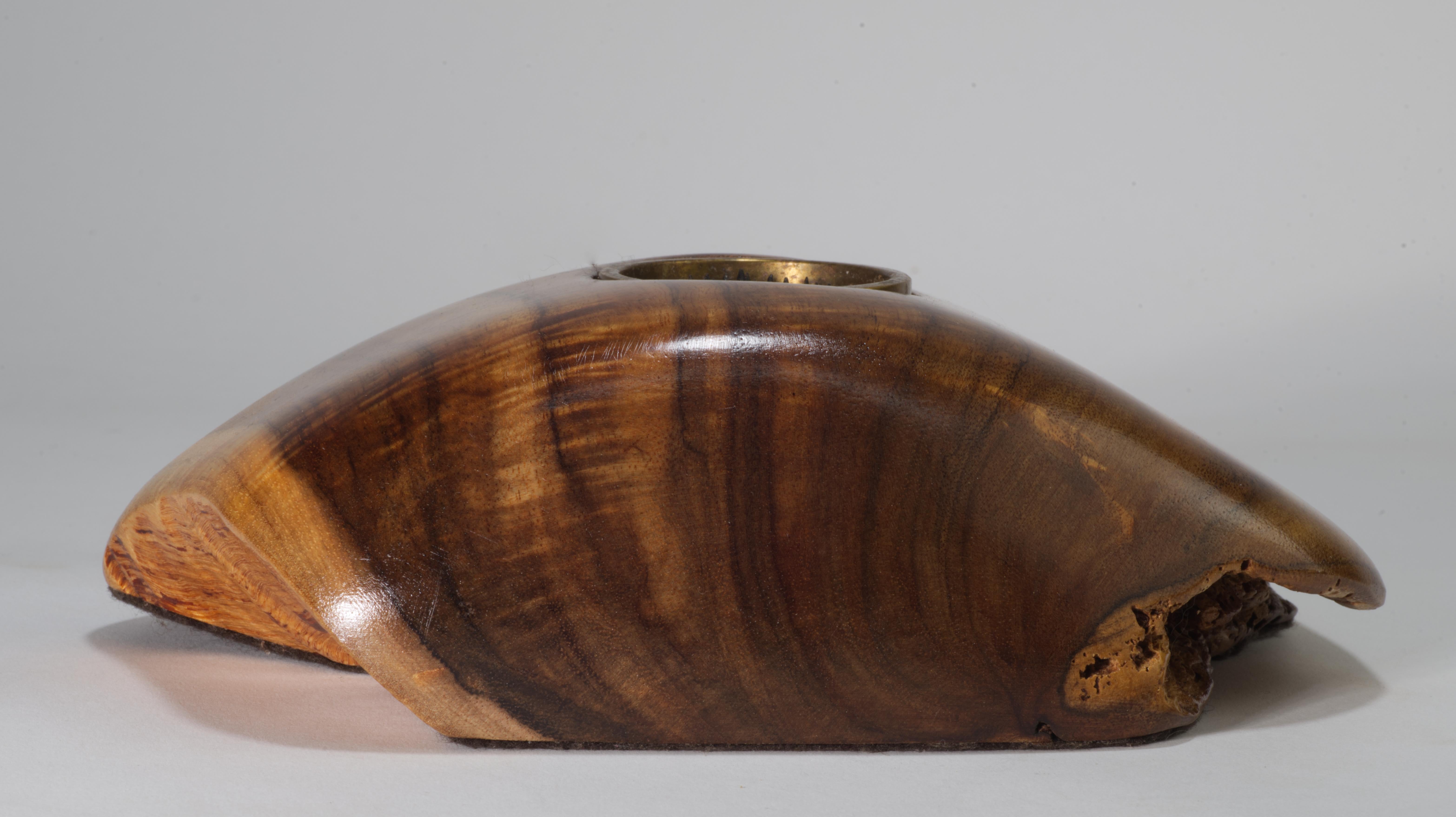 Jarrón Ikebana de Madera de Koa Tallada y Latón, Hawaii en venta 4