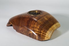 Carved Koa Wood and Brass Ikebana Vessel Vase, Hawaii
