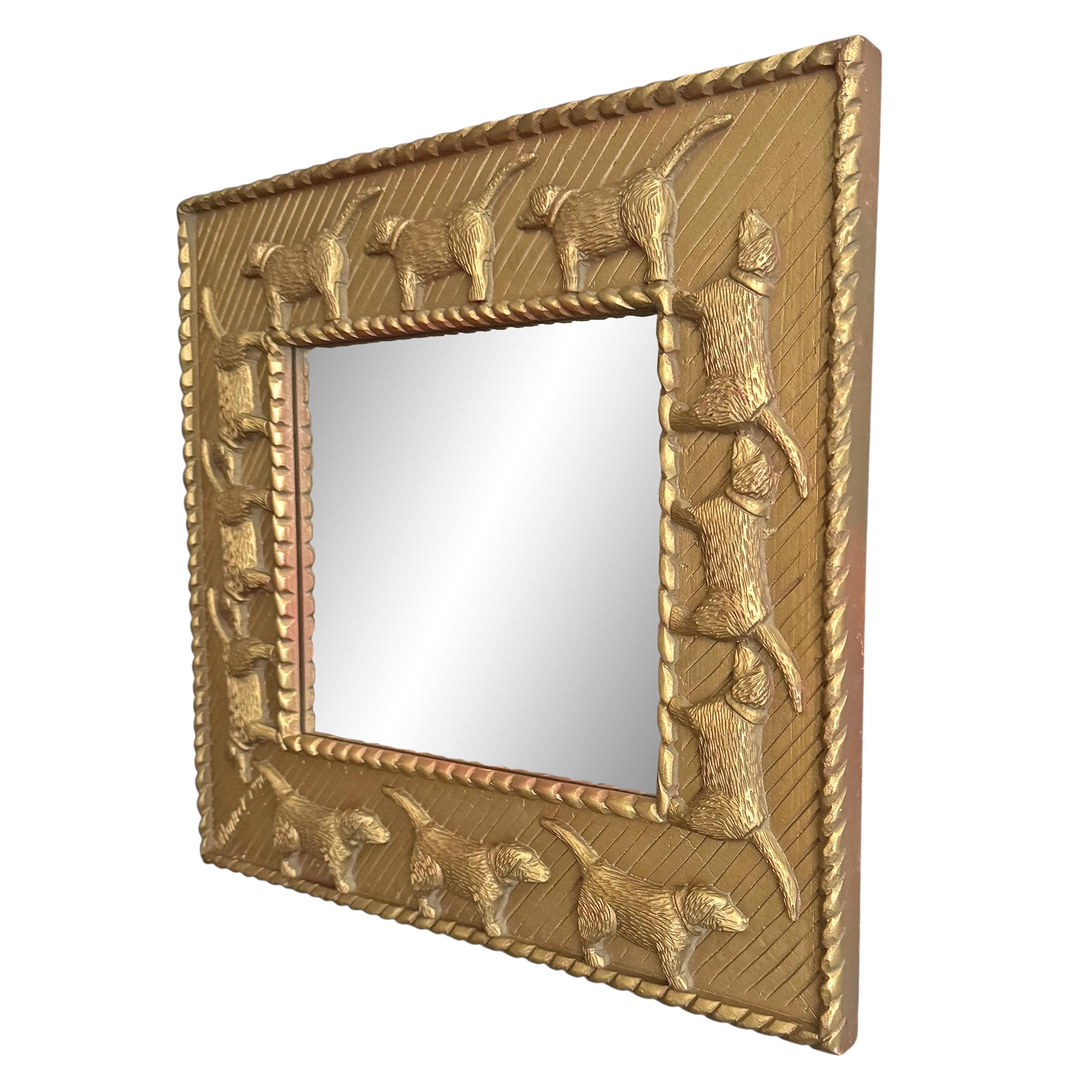 Folk Art Carved Labrador Framed Mirror by Stephen Huneck For Sale