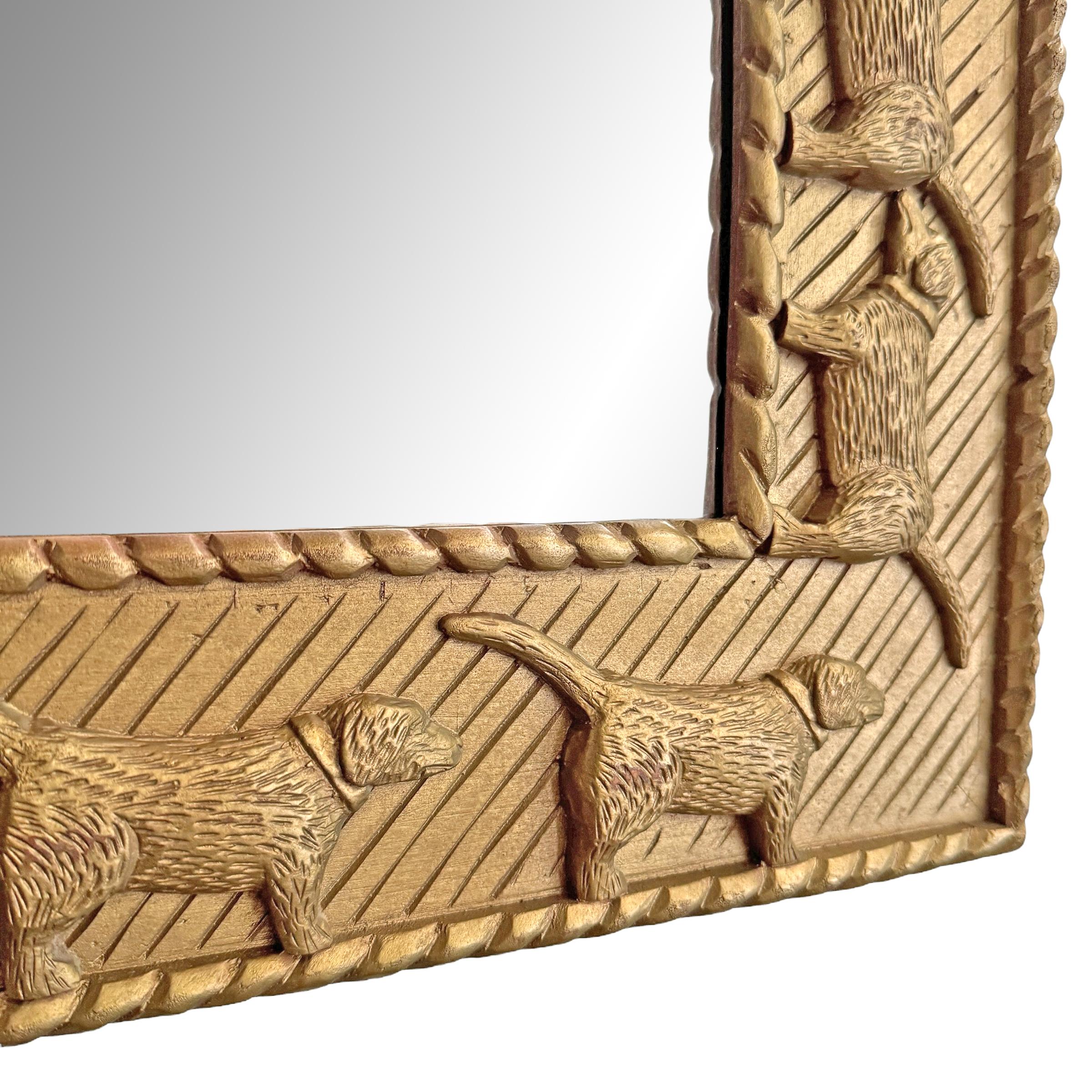 Late 20th Century Carved Labrador Framed Mirror by Stephen Huneck For Sale