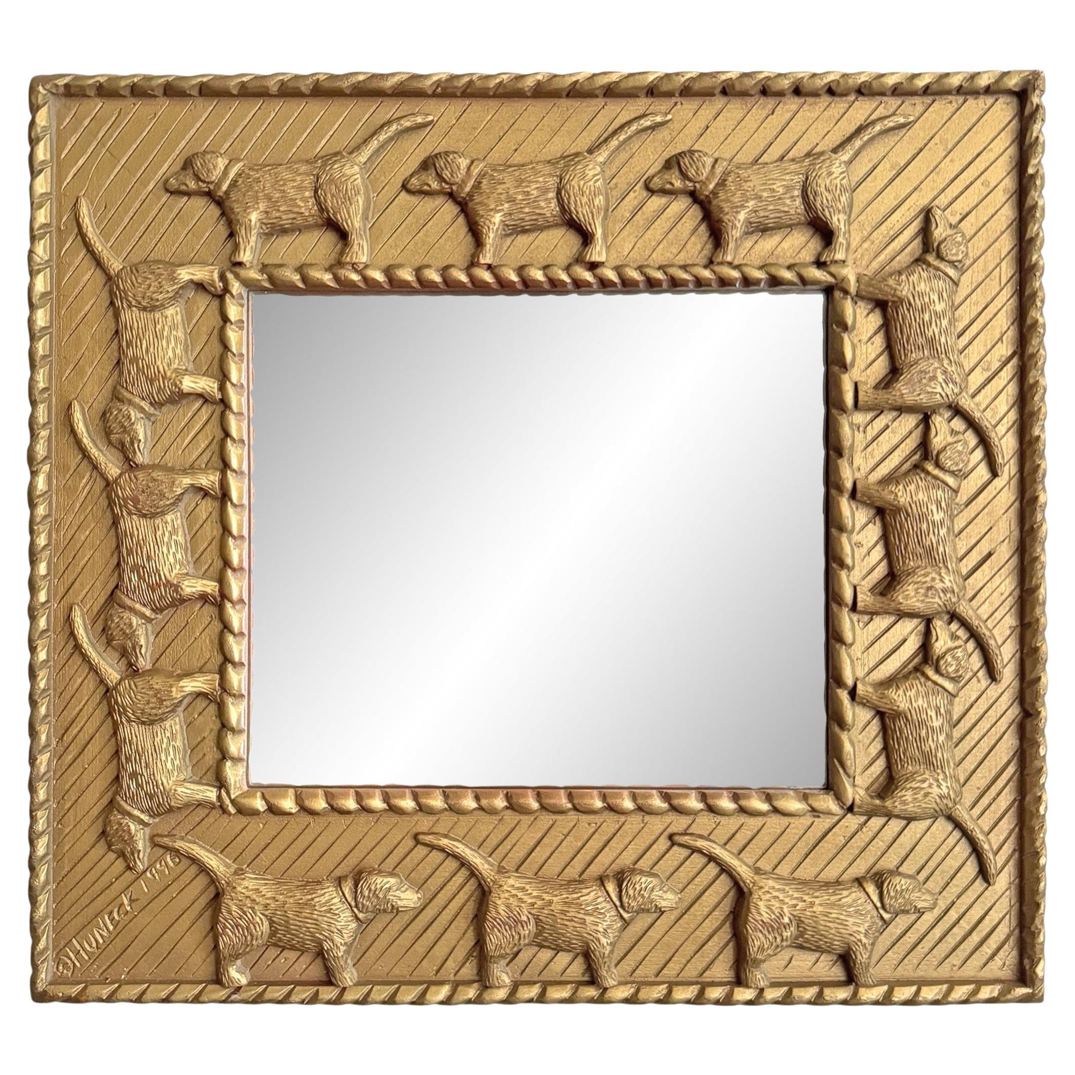 Carved Labrador Framed Mirror by Stephen Huneck For Sale