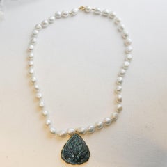 Carved Labradorite and Freshwater Pearl Necklace 19.5 inches Length