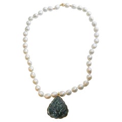 Carved Labradorite and Freshwater Pearl Necklace 19.5 inches Length