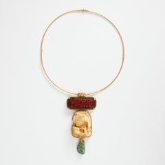 Antiker Netsuke-Anhänger, geschnitzter Lack Amazonit Gold Gänseblümchen Antik