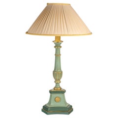 Carved, Lacquered and Gilded Wood Lamp, 1950-1960, Louis XVI Style.