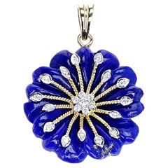 Carved Lapis and Diamond Pendant, 14K