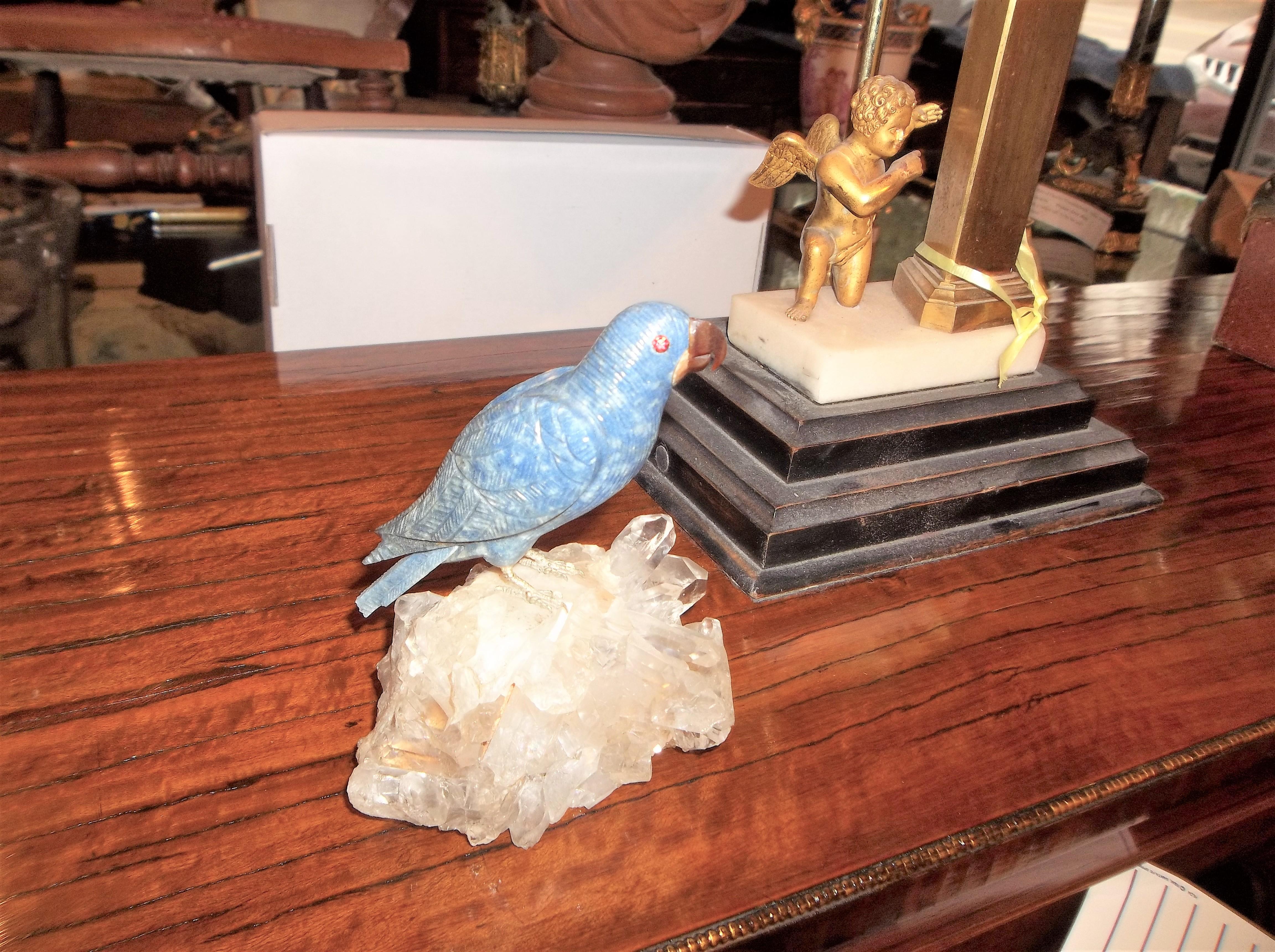 Carved Lapis and Hardstone Bird on Quartz Crystal Base In Good Condition In Nashville, TN